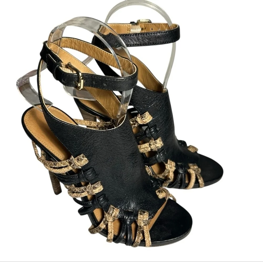 Coach High Heels Black Leather Snake Skin Accents Sandals Size 9B✌️